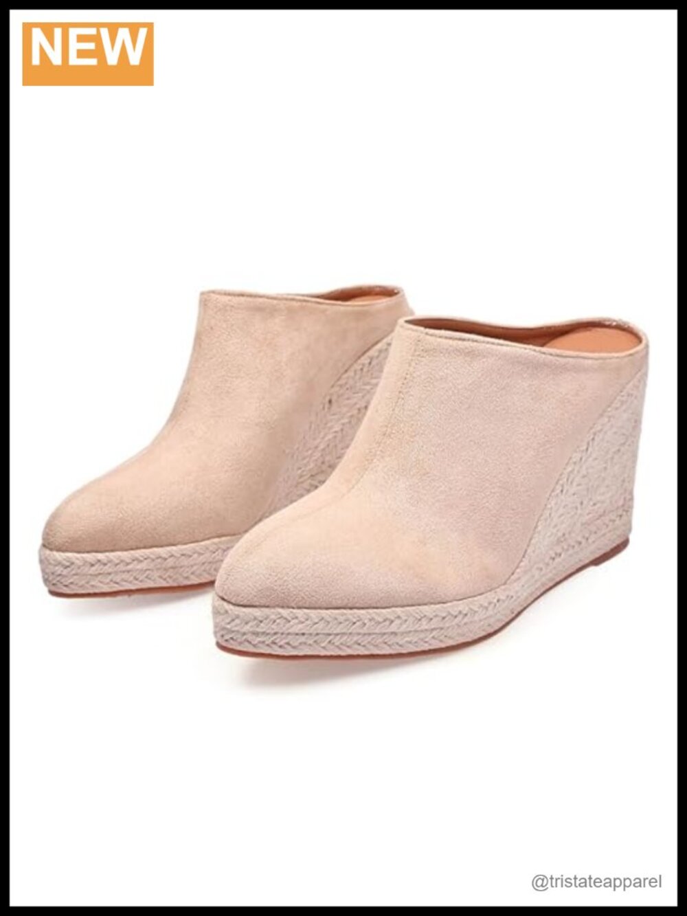 Faux Suede Espadrille Mules Pointy Toe Wedge Platform Slip On Heels